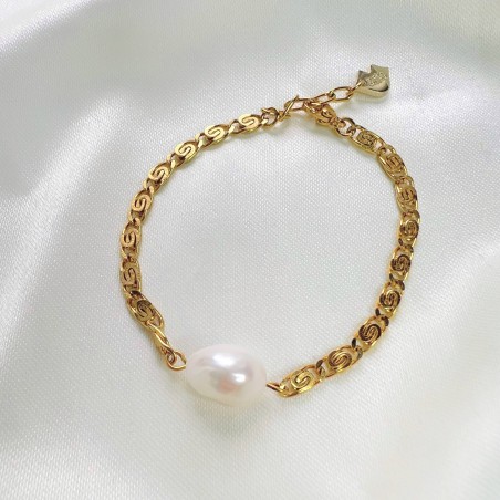 PERLYA gold bracelet in stainless steel and freshwater baroque pearl | Gloria Balensi jewellery