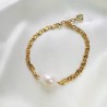 PERLYA gold bracelet in stainless steel and freshwater baroque pearl
