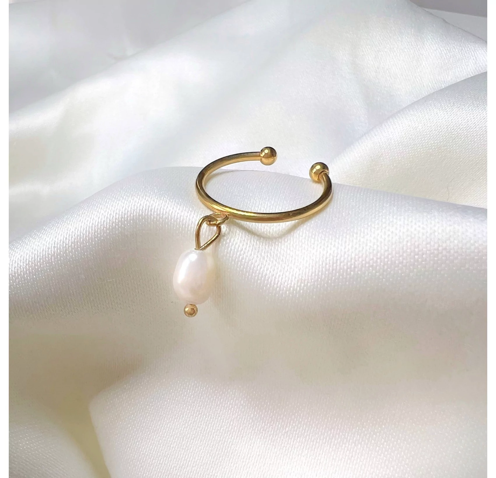 NAYA stainless steel adjustable ring with baroque freshwater pearl |Gloria Balensi