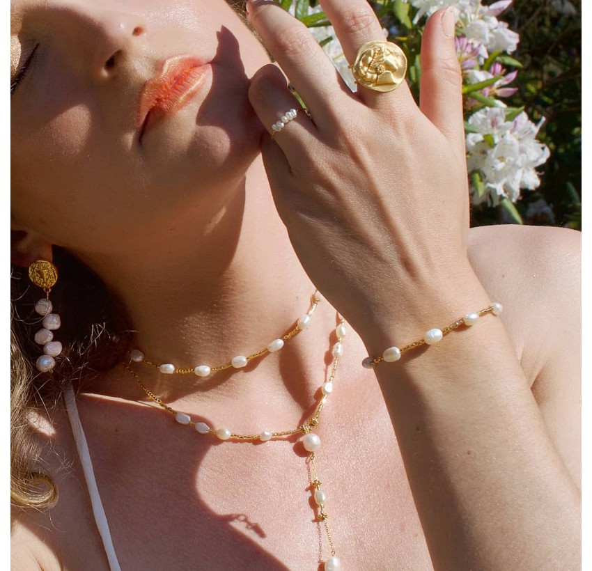 Bague en acier inoxydable NINA avec perles baroques d'eau douce | Gloria Balensi