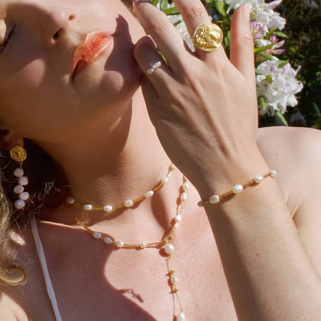 Bague en acier inoxydable NINA avec perle d'eau douce baroque | Gloria Balensi bijoux