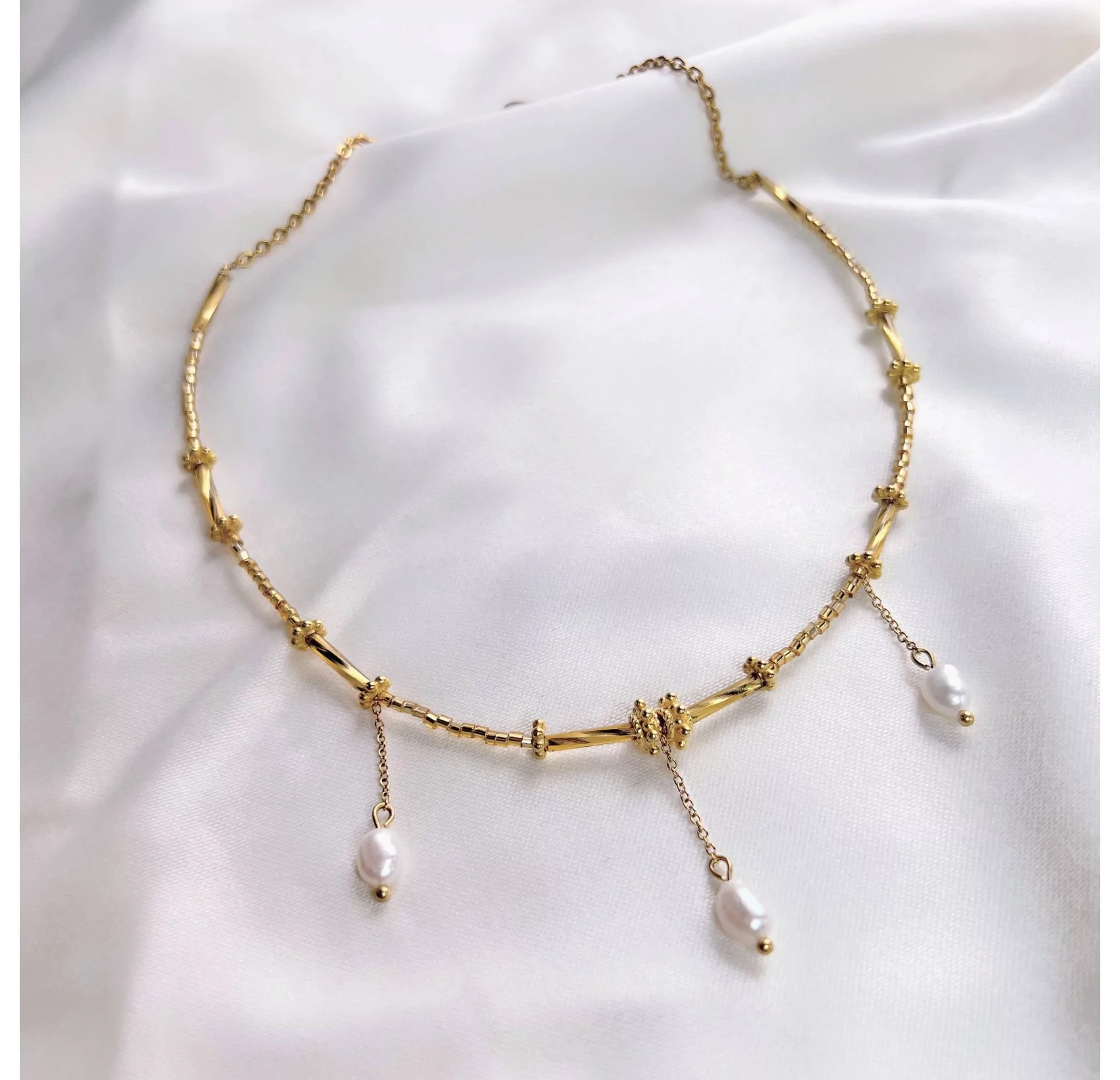 Collier doré VENEZIA en perles de verre de MURANO et perles d'eau douce  baroque