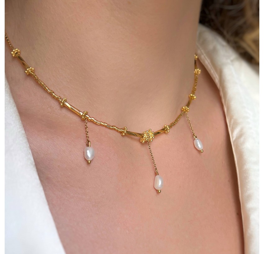 Necklace VENEZIA in glass beads of MURANO and baroque freshwater pearl | Gloria Balensi jewellery