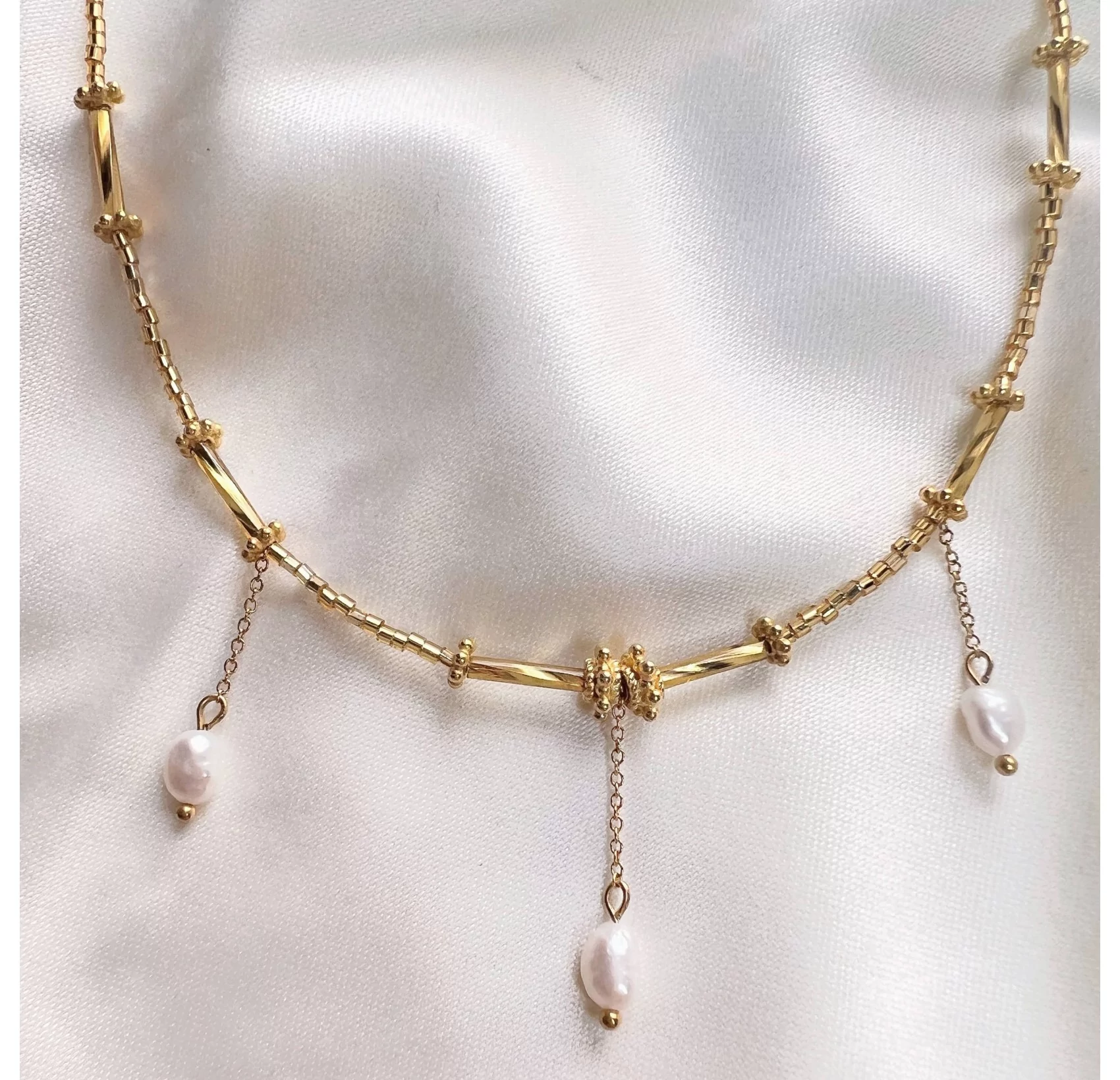 Collier doré VENEZIA en perles de verre de MURANO et perles d'eau douce  baroque