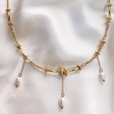 Collier doré VENEZIA en perles de verre de MURANO et perle d'eau douce baroque | Gloria Balensi bijoux