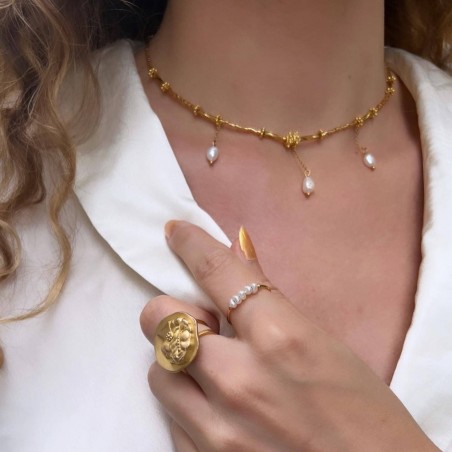 Necklace VENEZIA in glass beads of MURANO and baroque freshwater pearl | Gloria Balensi jewellery