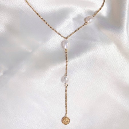 PERLE freshwater pearl necklace with gold-plated stainless steel chain| Gloria Balensi jewellery