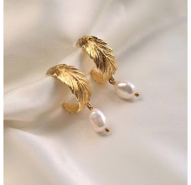 Créoles feuilles laurier et perles ROMA |Gloria Balensi