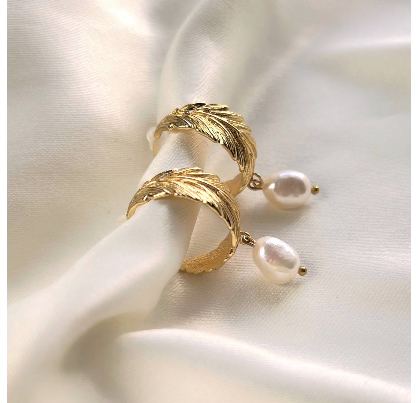 Créoles feuilles laurier et perles ROMA| Gloria Balensi bijoux