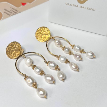 Freshwater pearl and stainless steel clip-on dangling earrings | Gloria Balensi jewellery