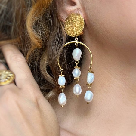 Boucles d’oreilles ANTIQUE pendantes à clip en perles d’eau douce et acier inoxydable | Gloria Balensi bijoux