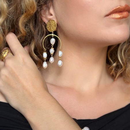 Boucles d’oreilles ANTIQUE pendantes à clip en perles d’eau douce et acier inoxydable | Gloria Balensi bijoux