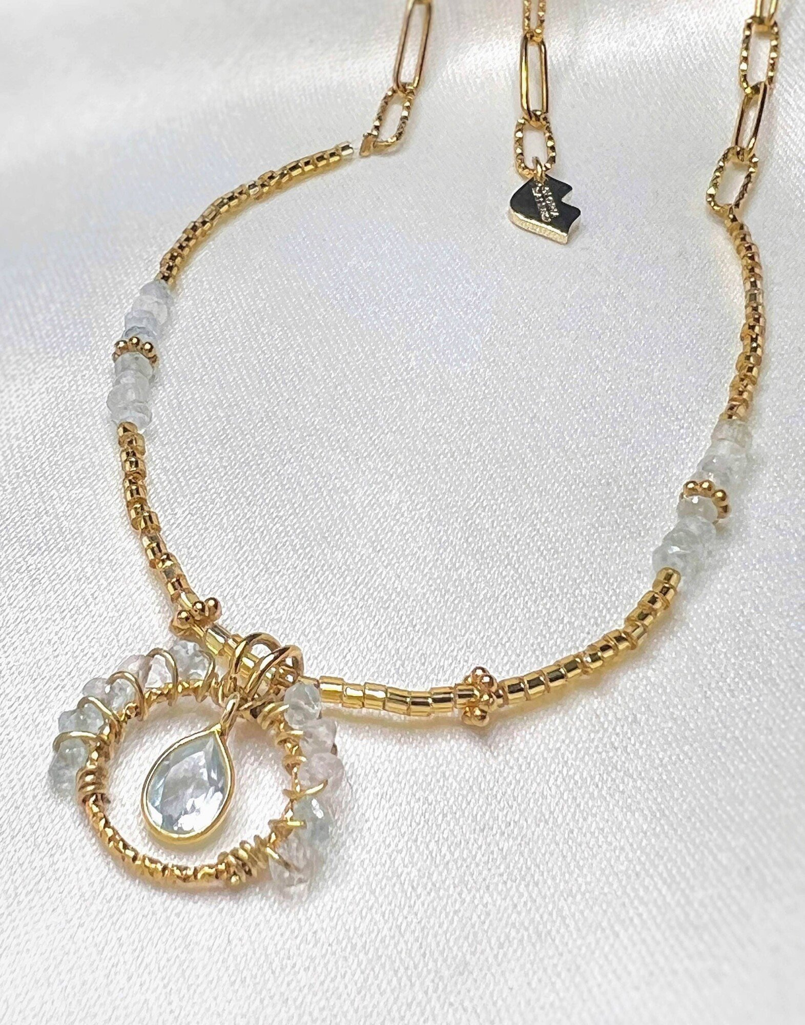 Aquamarine Flower Stainless Steel Necklace |Gloria Balensi