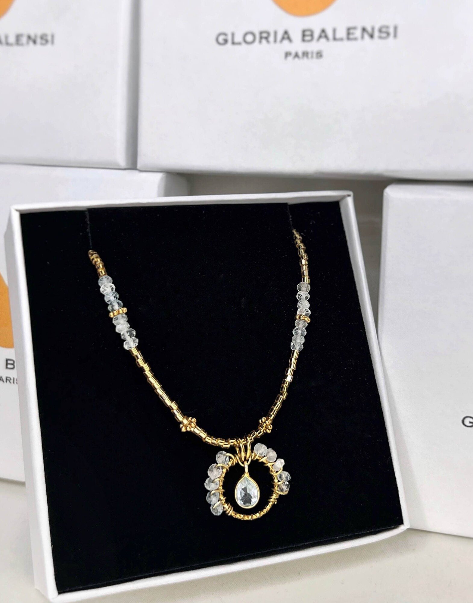Aquamarine Flower Stainless Steel Necklace |Gloria Balensi