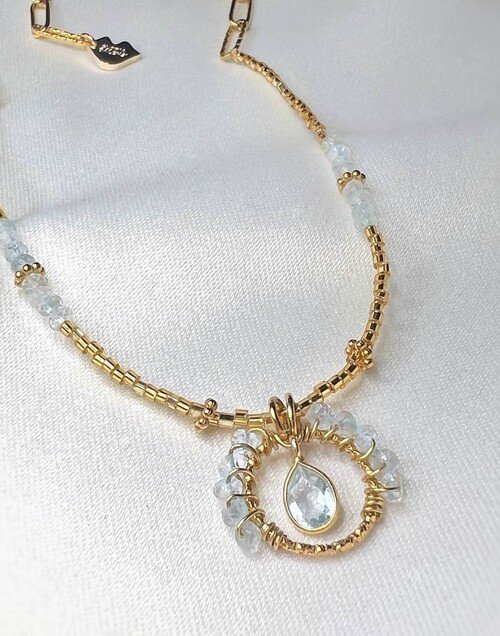 Aquamarine Flower Stainless Steel Necklace |Gloria Balensi