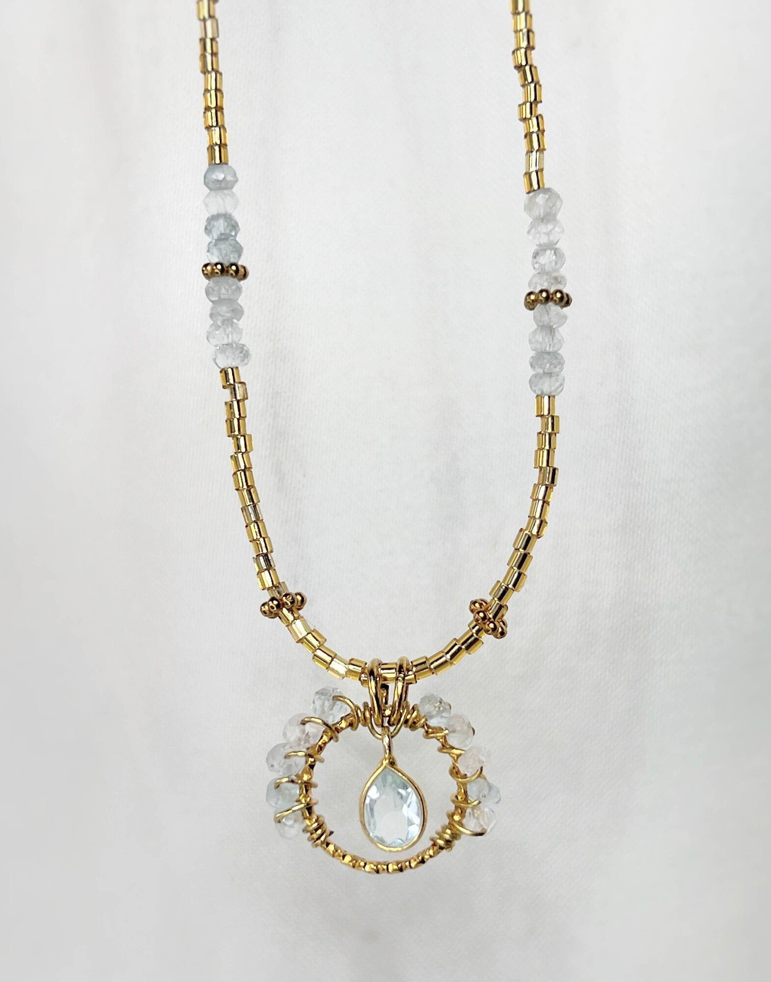 Aquamarine Flower Stainless Steel Necklace |Gloria Balensi