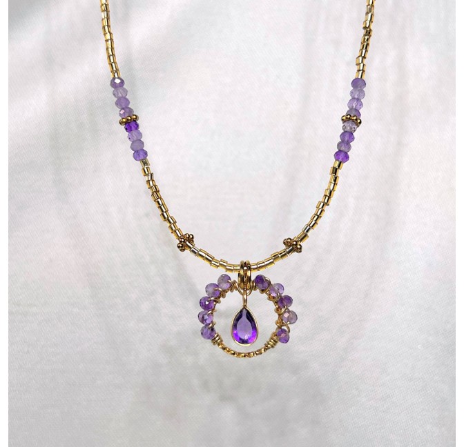 Amethyst Flower Stainless Steel Necklace | Gloria Balensi jewellery