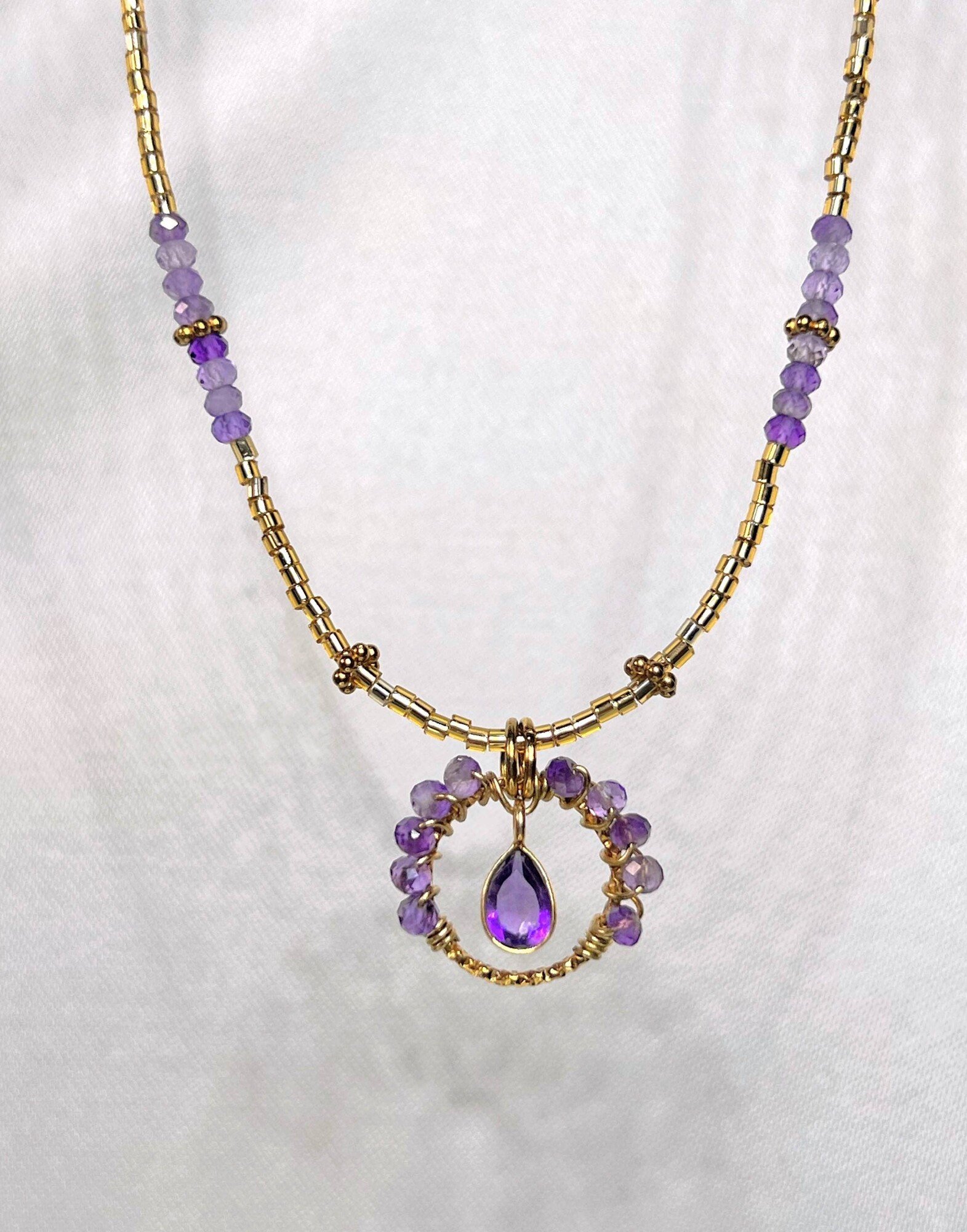 Amethyst Flower Stainless Steel Necklace |Gloria Balensi