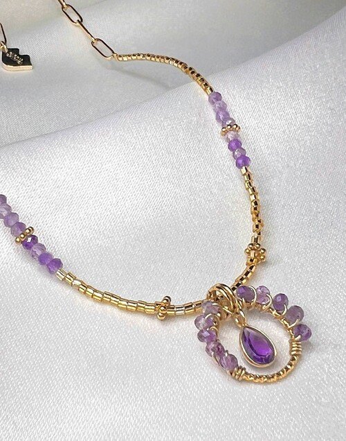 Amethyst Flower Stainless Steel Necklace |Gloria Balensi