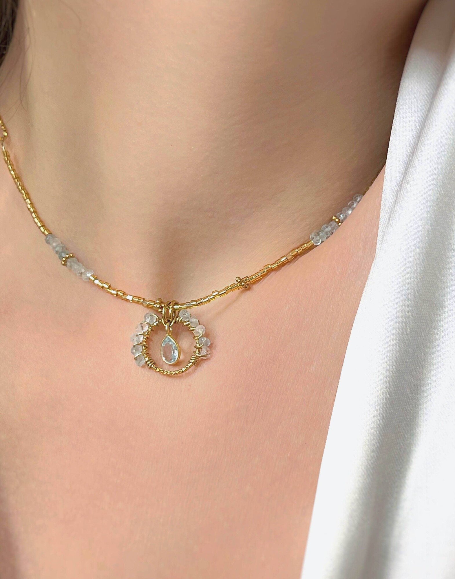 Aquamarine Flower Stainless Steel Necklace |Gloria Balensi