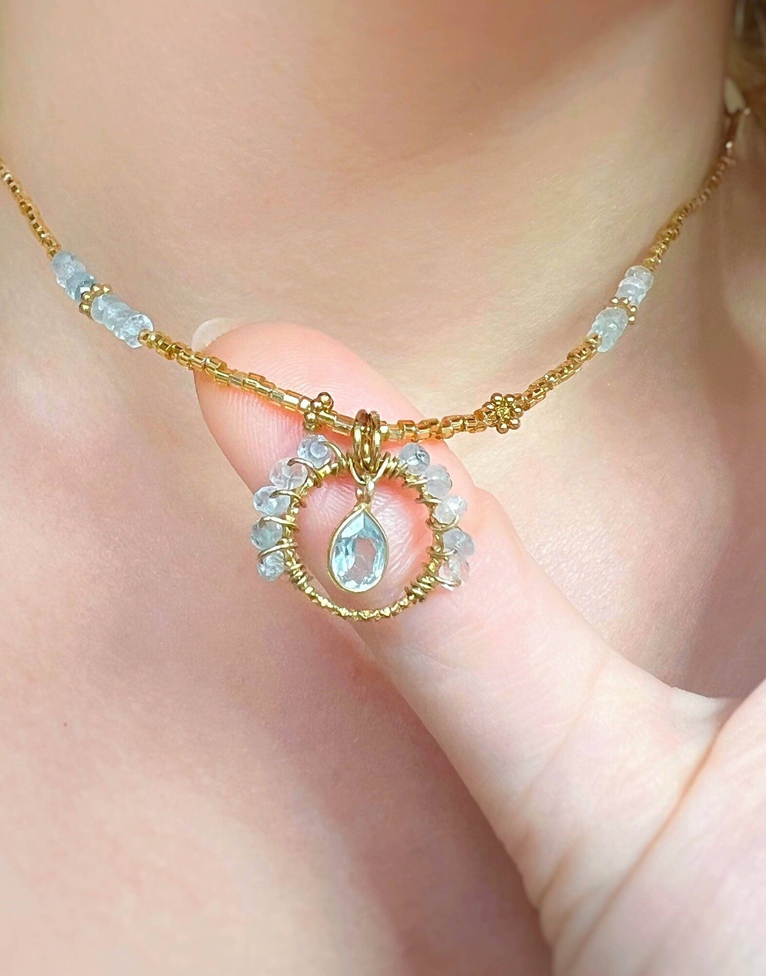Aquamarine Flower Stainless Steel Necklace |Gloria Balensi
