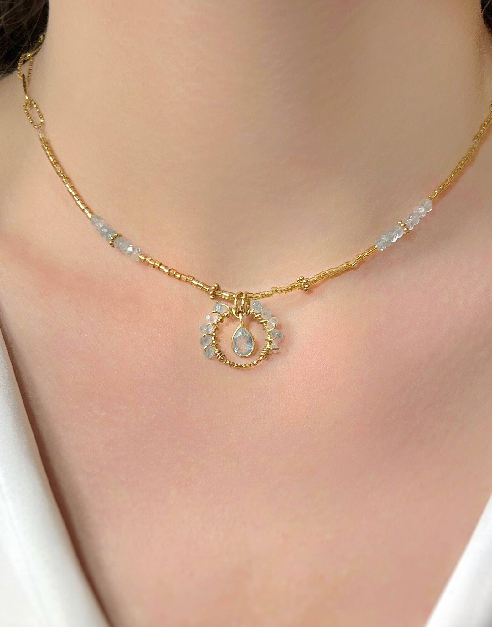 Aquamarine Flower Stainless Steel Necklace |Gloria Balensi
