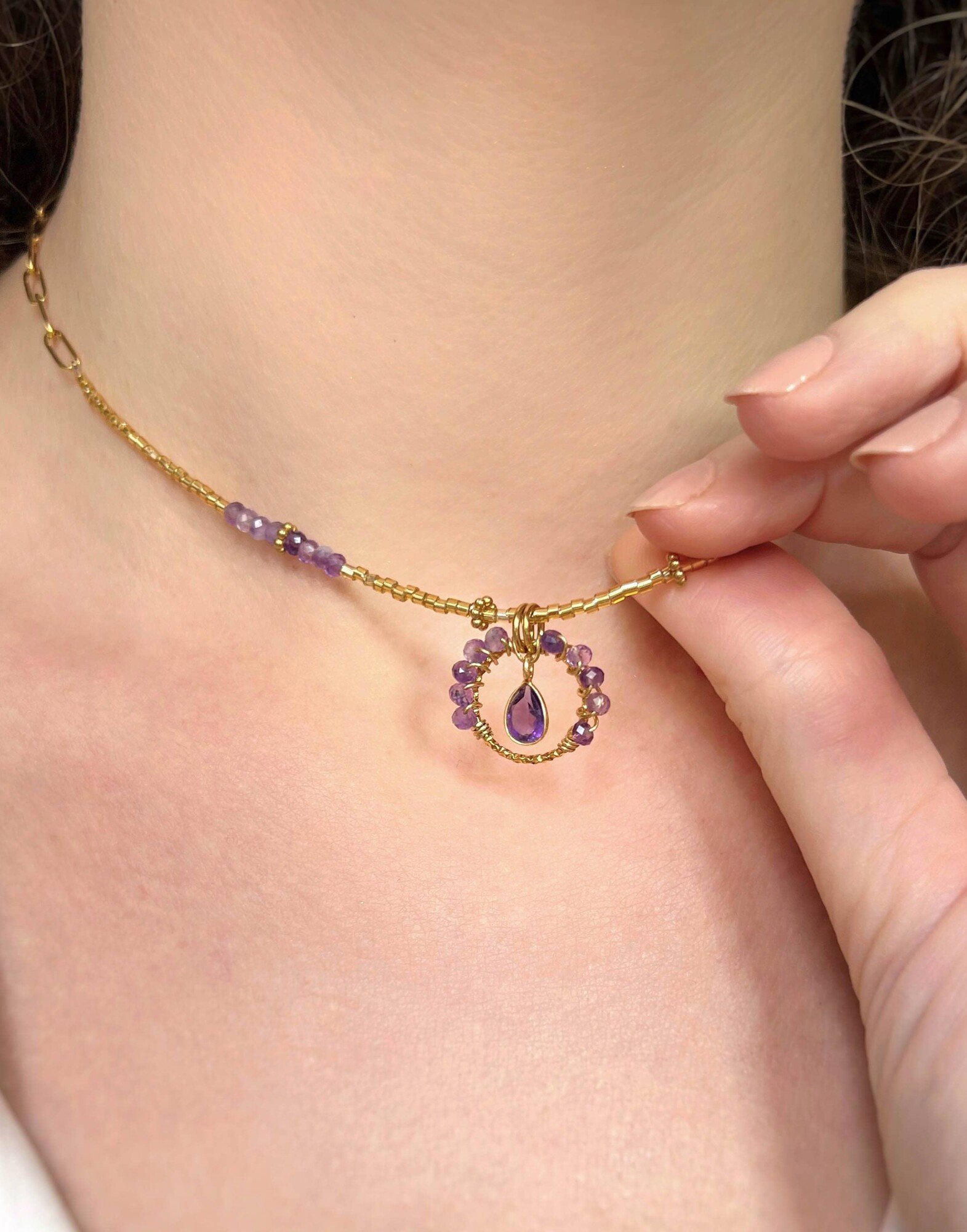 Amethyst Flower Stainless Steel Necklace |Gloria Balensi