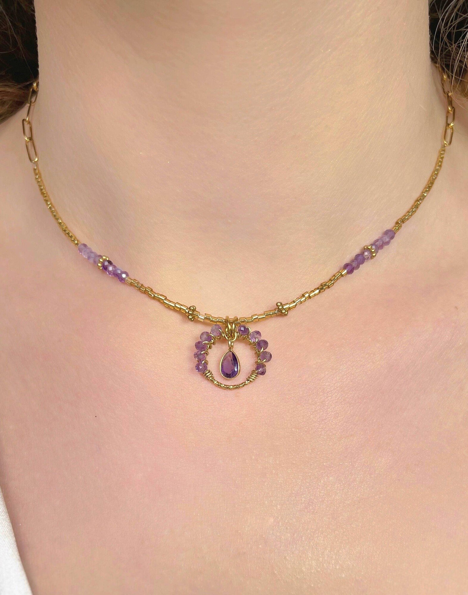 Amethyst Flower Stainless Steel Necklace |Gloria Balensi