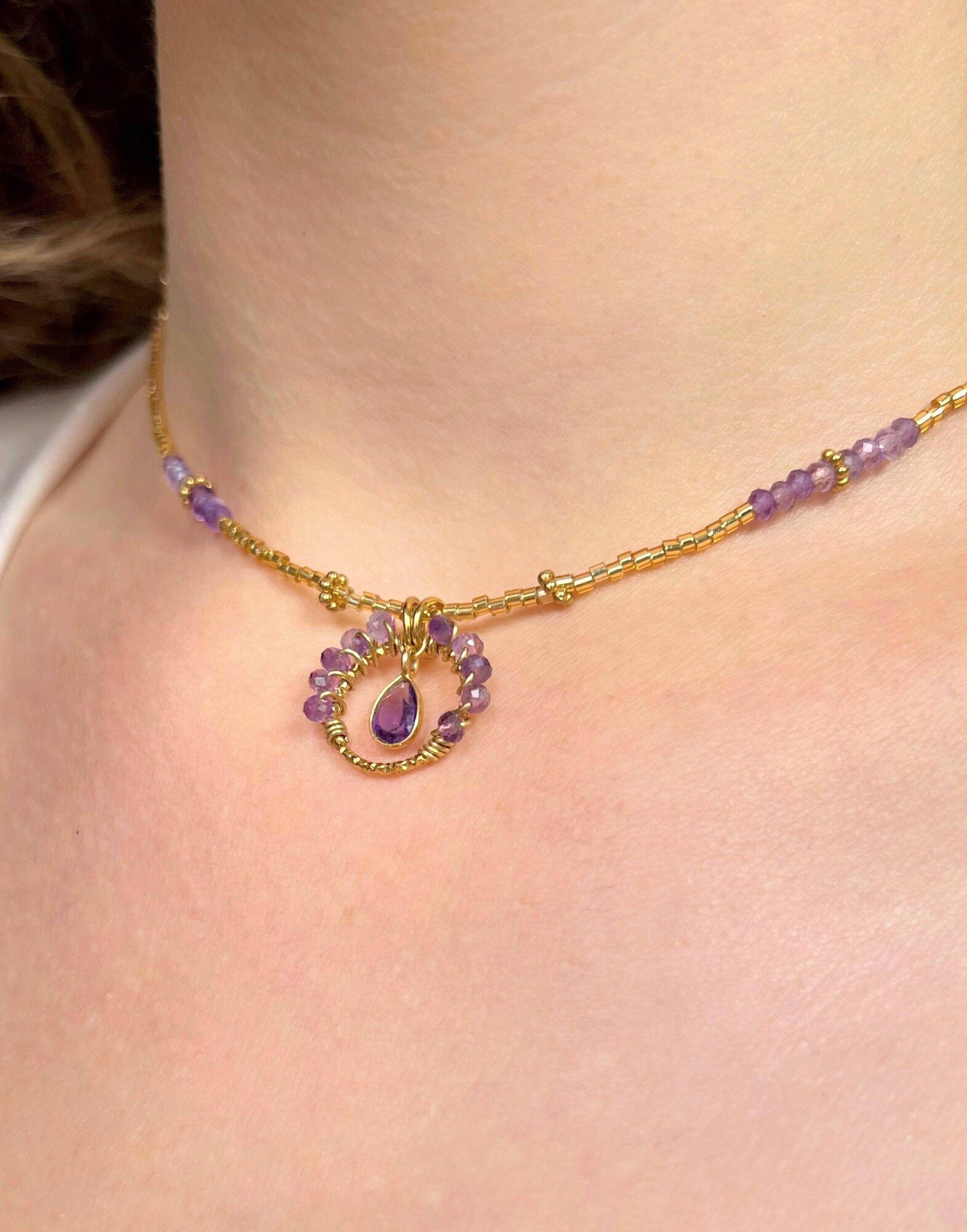 Amethyst Flower Stainless Steel Necklace |Gloria Balensi