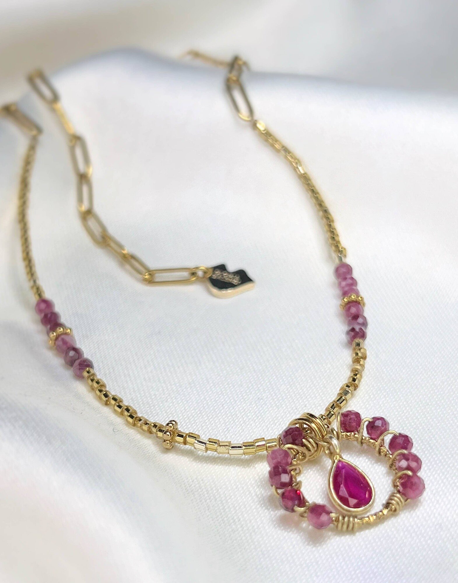 Rubellite Flower Stainless Steel Necklace |Gloria Balensi