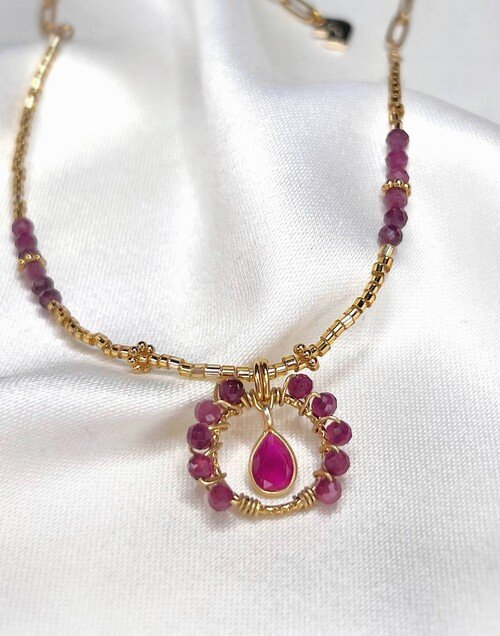 Rubellite Flower Stainless Steel Necklace |Gloria Balensi
