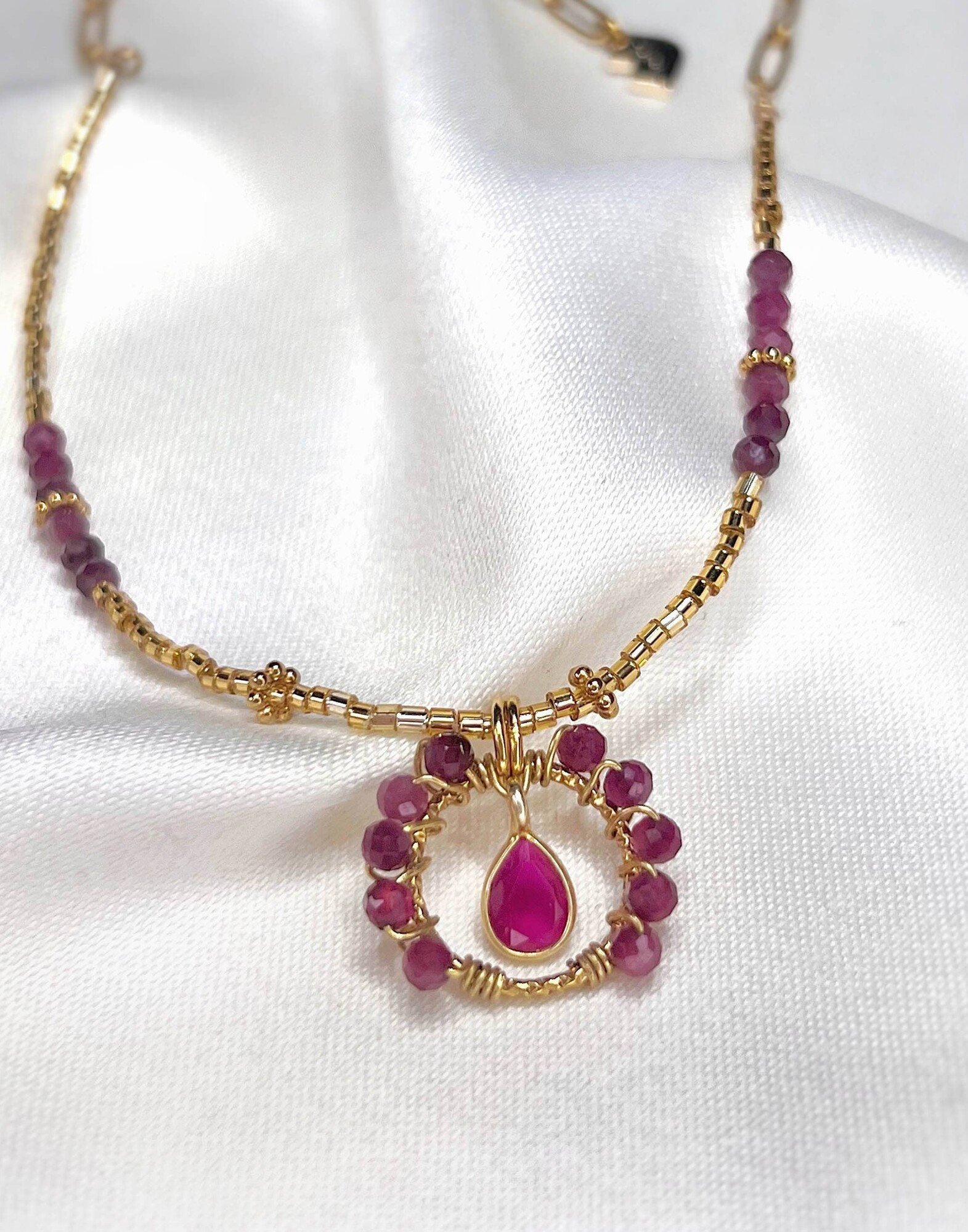 Rubellite Flower Stainless Steel Necklace |Gloria Balensi