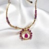 Collier rubellite fleur en acier inoxydable