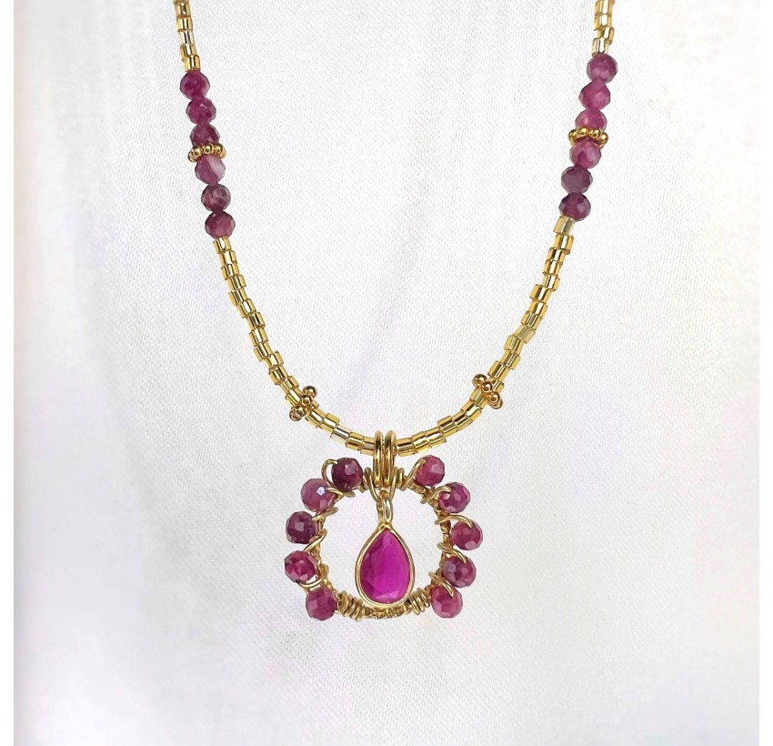 Rubellite Flower Stainless Steel Necklace | Gloria Balensi artisan jewellery designer