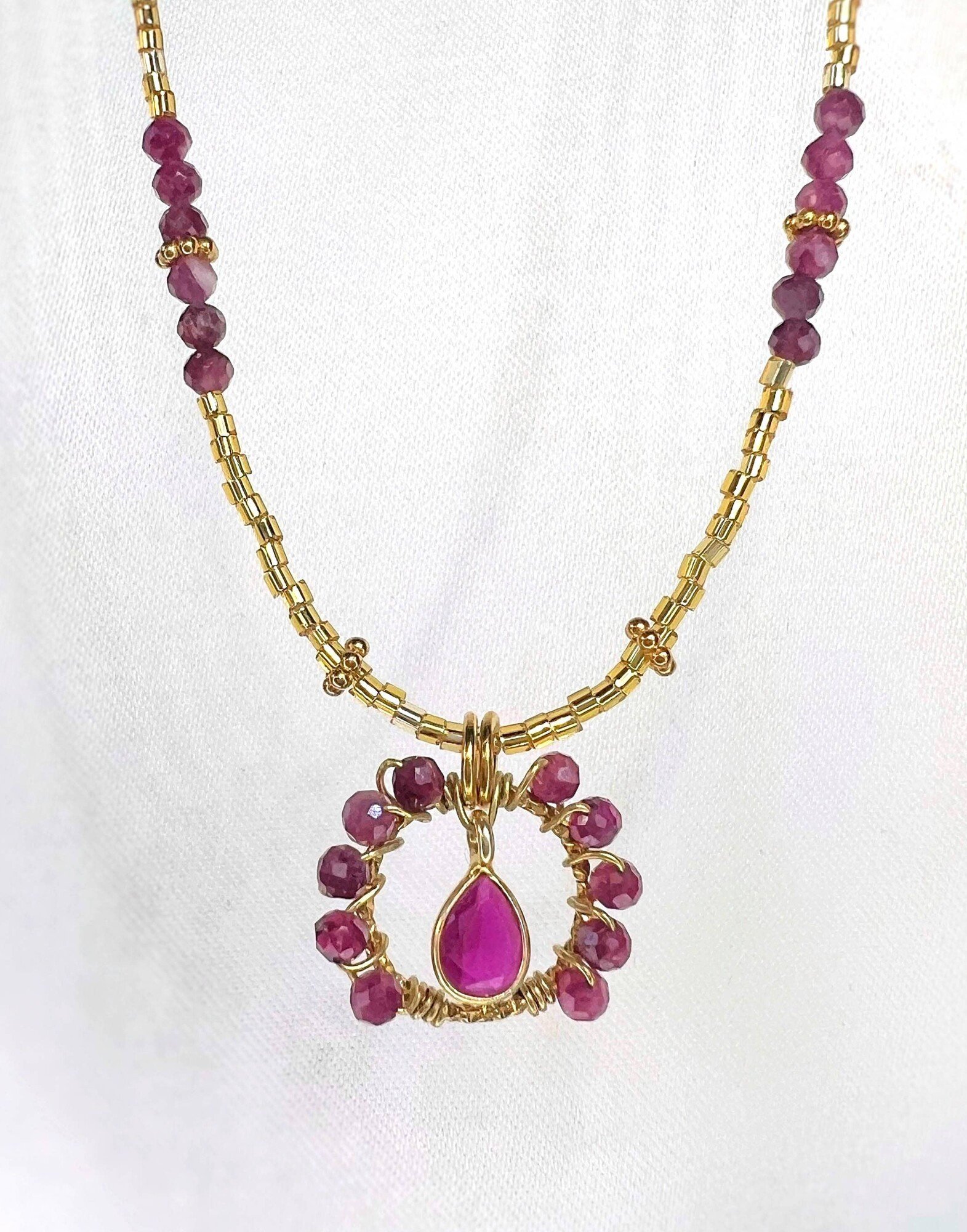 Rubellite Flower Stainless Steel Necklace |Gloria Balensi
