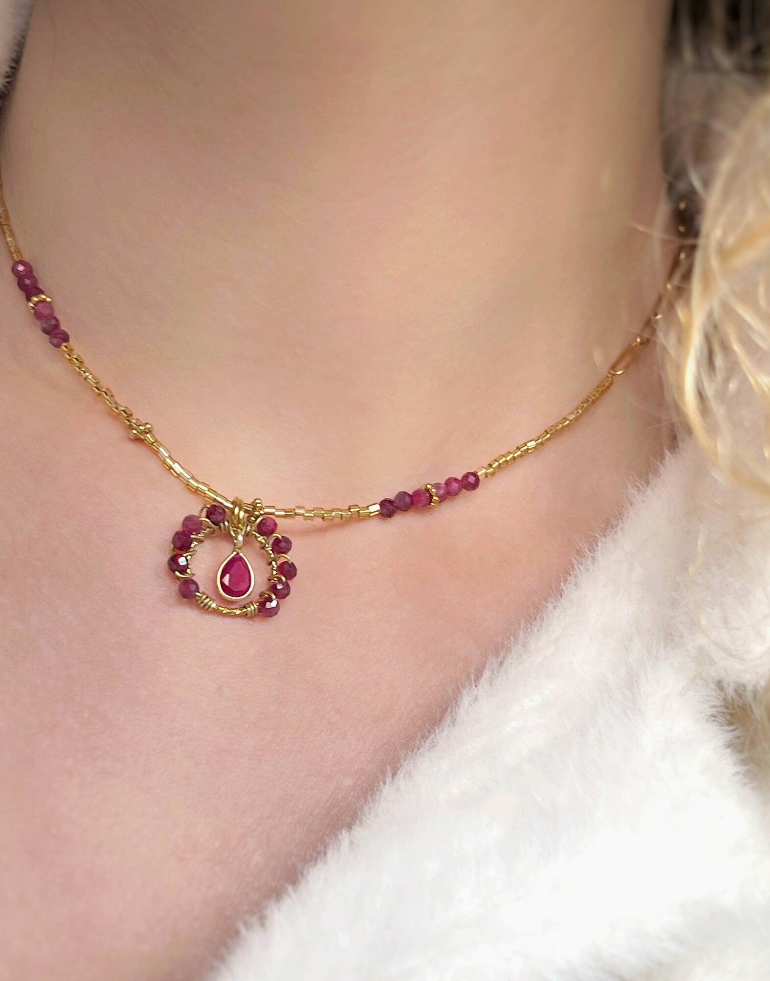 Rubellite Flower Stainless Steel Necklace |Gloria Balensi
