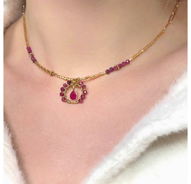 Rubellite Flower Stainless Steel Necklace | Gloria Balensi artisan jewellery designer