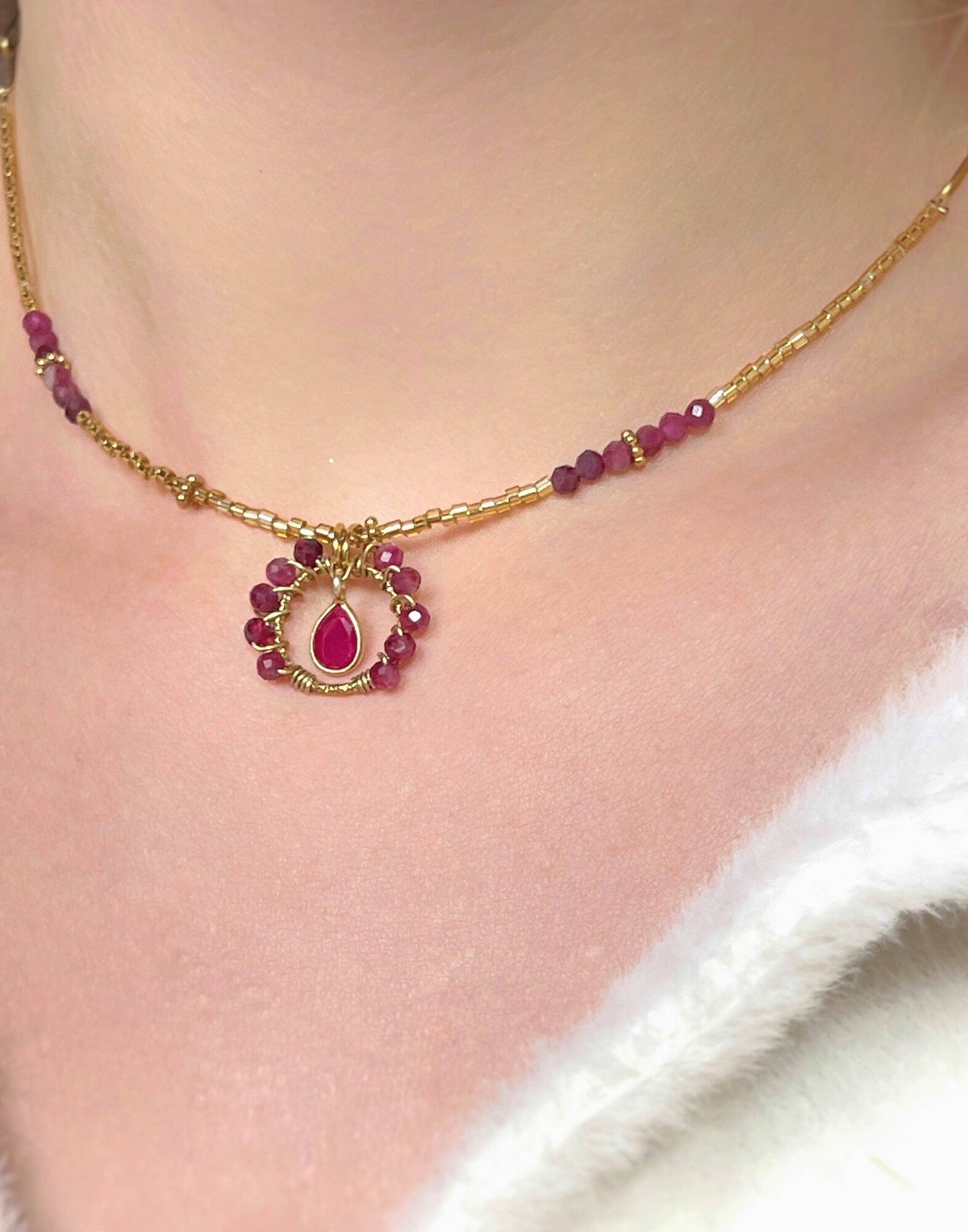 Rubellite Flower Stainless Steel Necklace |Gloria Balensi