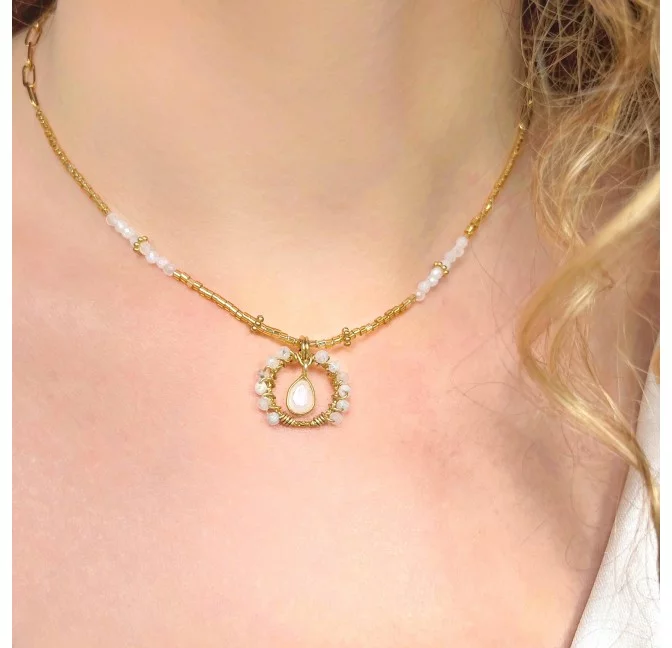 Moonstone Flower Stainless Steel Necklace |Gloria Balensi