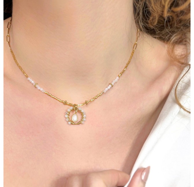 Moonstone Flower Stainless Steel Necklace | Gloria Balensi artisan jewellery designer