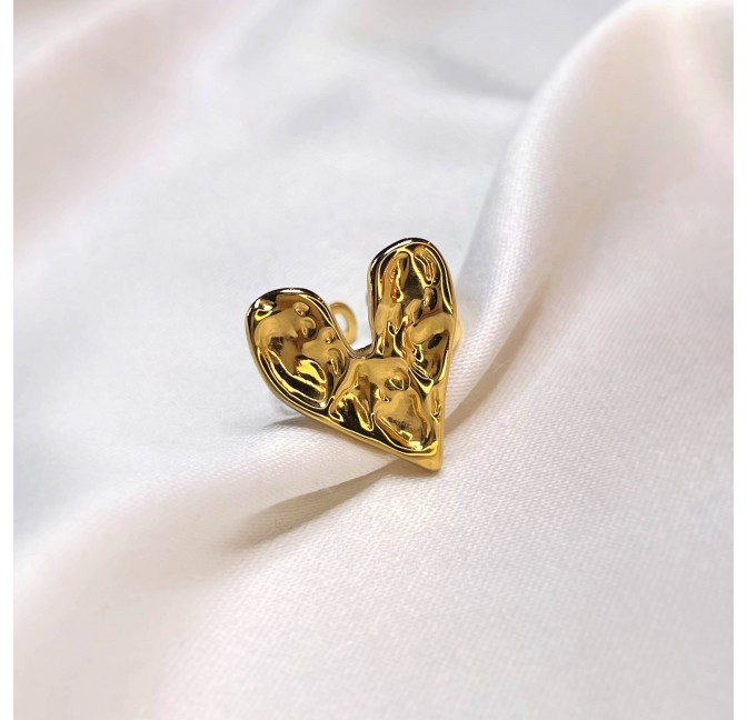 Bague coeur ajustable en acier inoxydable martelé doré| Gloria Balensi créateur de bijoux artisanaux