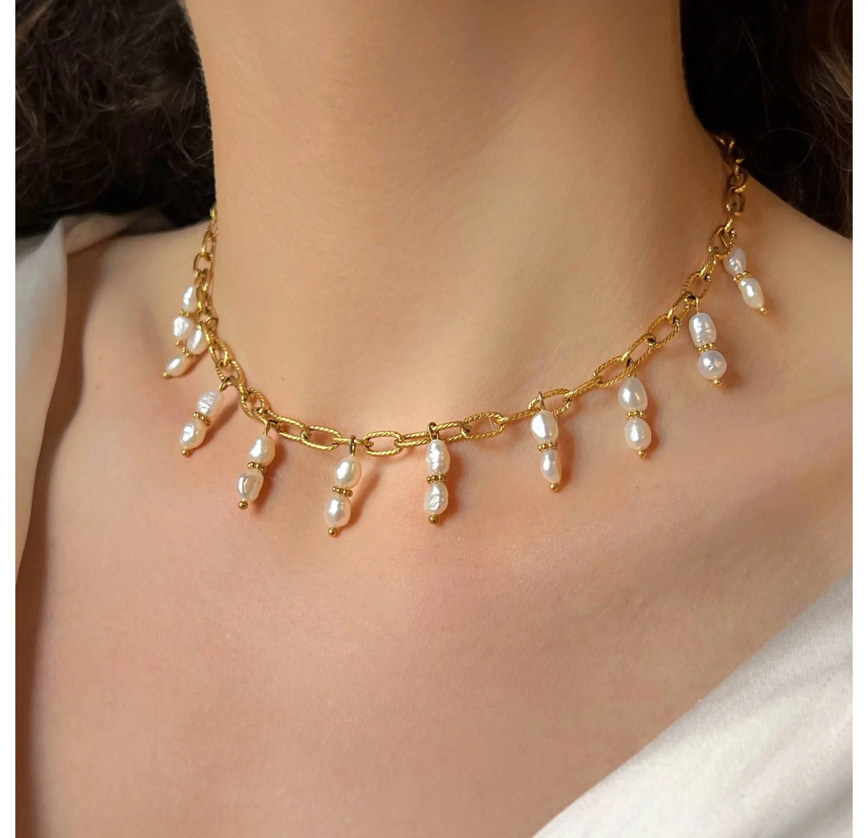 Buy quality Single Pearl 22k Gold Chain in Rajkot