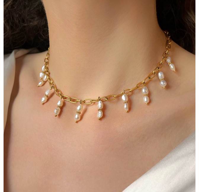 Collier chaîne et perles d'eau douce breloques CALISTA | Gloria Balensi créateur de bijoux artisanaux