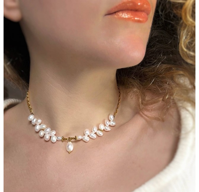 Collier choker perles d'eau douce baroques LAURIER |Gloria Balensi