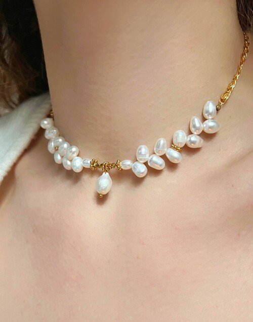 Collier choker perles d'eau douce baroques LAURIER |Gloria Balensi