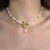 Collier de perles avec pendentif coeur en acier inoxydable