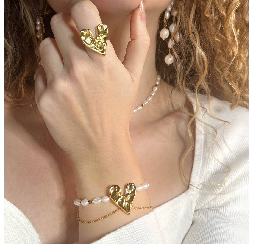 Bracelet de perles avec coeur en acier inoxydable | Gloria Balensi bijoux