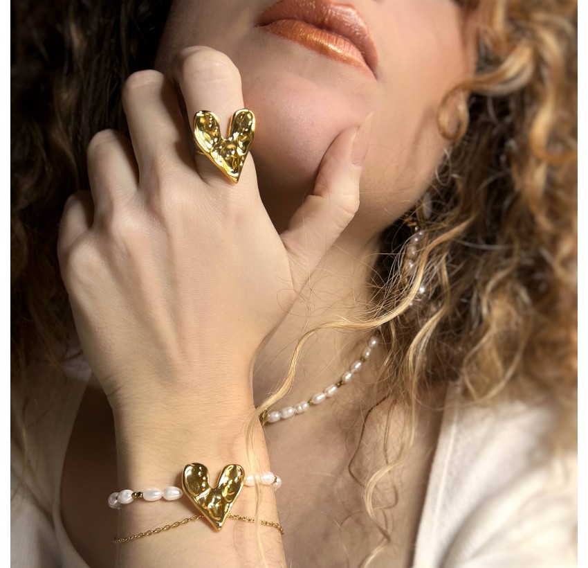 Bracelet de perles avec coeur en acier inoxydable | Gloria Balensi bijoux