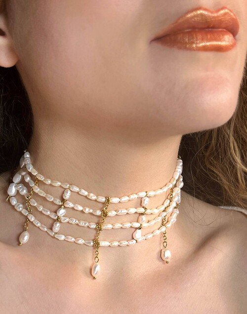 Collier choker multi-rang perles d’eau douce baroques PARIS | Gloria Balensi bijoux