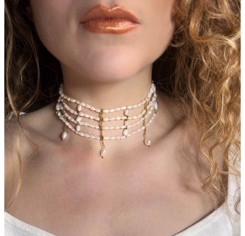 Collier choker multi-rang perles d’eau douce baroques PARIS | Gloria Balensi bijoux